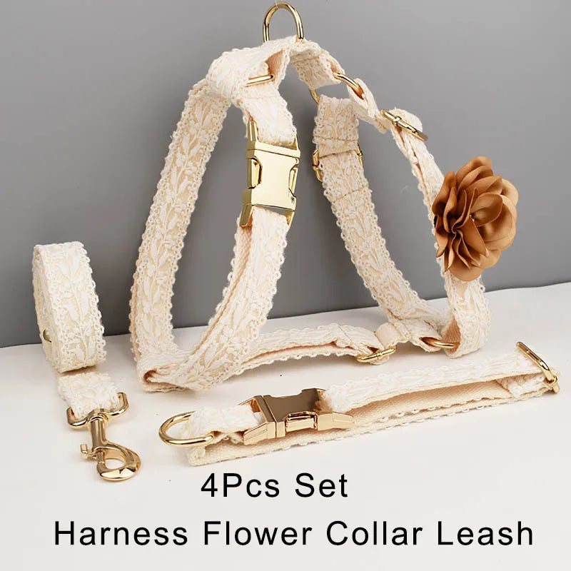Lace Dog Collar Personalizd Custom Engraved Nameplate Pet Wedding Collar Harness For Dogs Dog Accessories Luxury Lace03