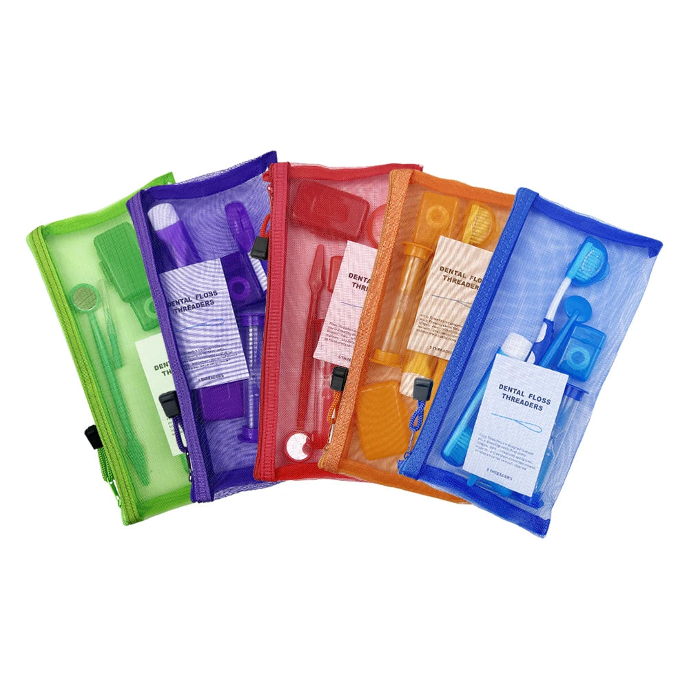 8Pcs/set Orthodontic Dental Care Brush Kit Teeth Cleaning Braces Toothbrush with Interdental Brush Floss Thread Wax Travel Kit