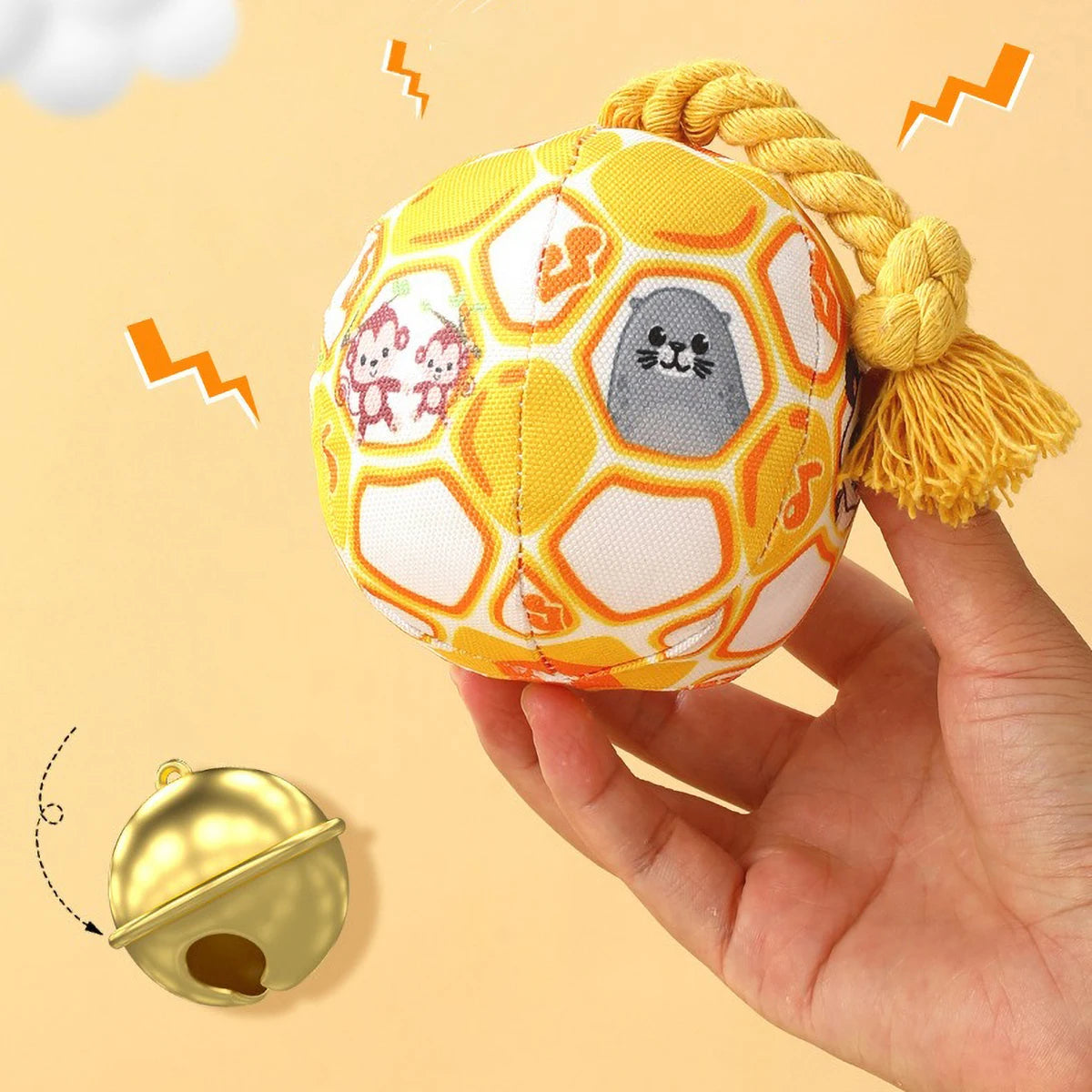 Pet Interactive Bell - ringing Plush Chew Ball for Dogs - with Rope Knot, PP Cotton Filling, Solve Boredom & Teethin