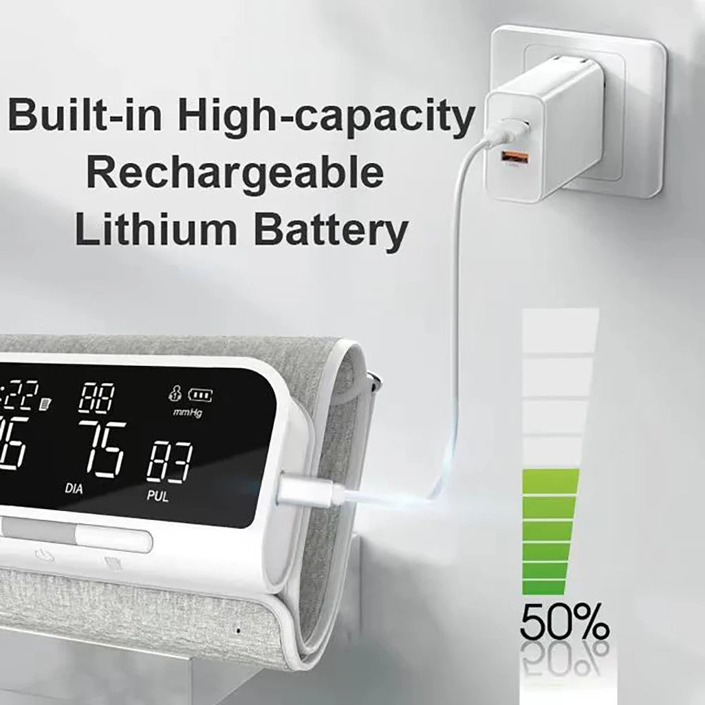 Full Upper Arm Blood Pressure Monitor Rechargeable Digital Three Color LCD large Screen Blood Pressure Monitor With Voice