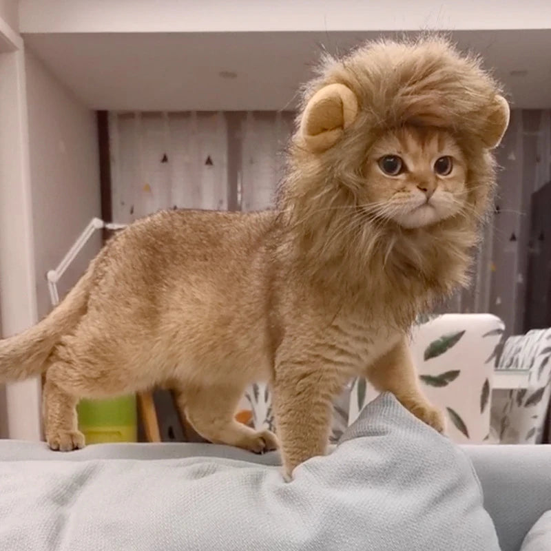 Pet Hairpiece - Humorous Lion Mane Headgear for Dogs and Cats, Adjustable Costume Accessories for Fun Dress-up and Play