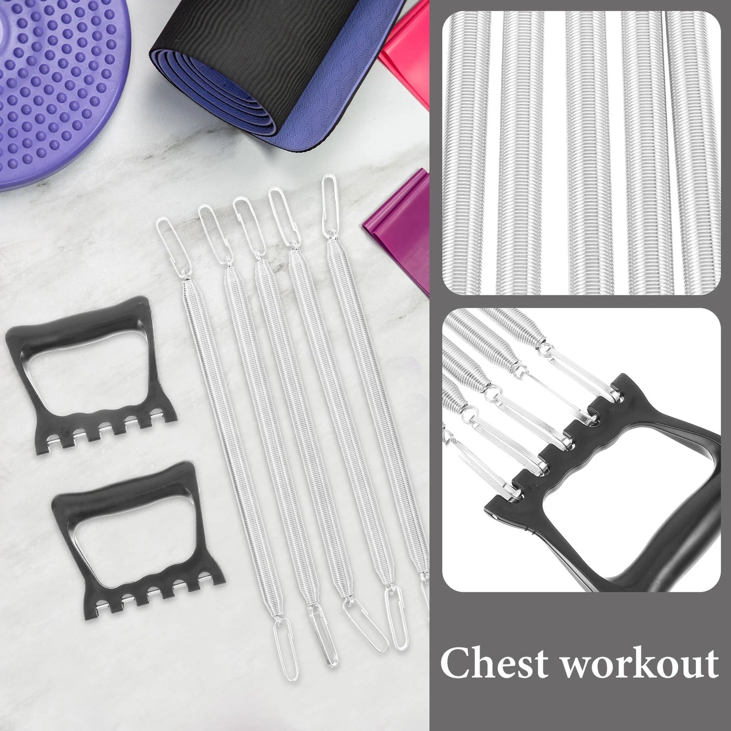 5Pcs Plastic Handle Spring Puller Chest Expander Adjustable Grip Strength Trainer Fitness Supplies Resistance Bands Workout