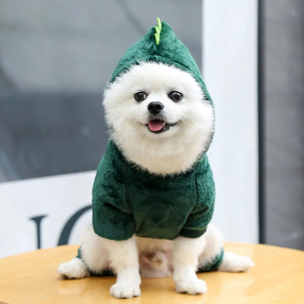 Dinosaur Pet Costume Cat and Dog Halloween Costume Cute Pet Dino Hoodie for Small Dogs Winter Warm Outfits Puppy Fleece Clothes