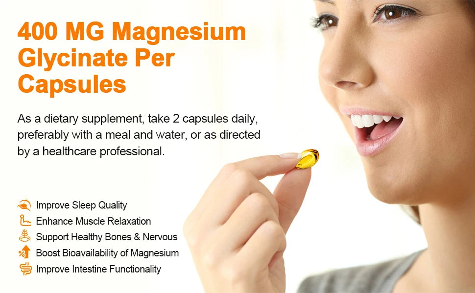 Magnesium Glycinate with Vitamin B6,D3, High Bioavailability Magnesium for Sleep & Calm Support, Nervous, Muscle & Bone Health