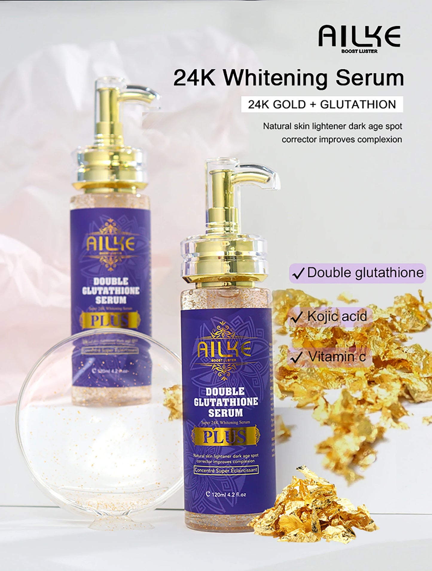 AILKE Glutathione PLUS Skin Care Set, Advanced Lightening Lotion, Moisturizes Softens Skin, Skin Bleaching Kit for Men, Women