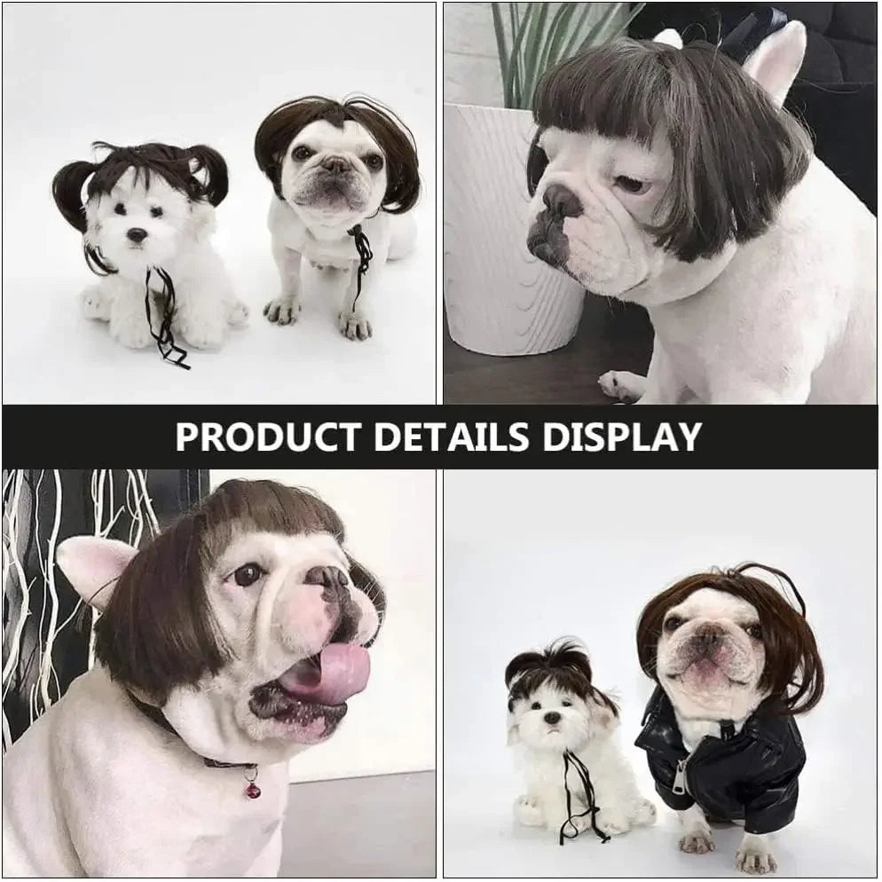 Funny Pet Cosplay Wig Short Dog Costume Wig Pet Decorations Cats Hair Hat Costumes Head Accessories Halloowen Christmas Supplies