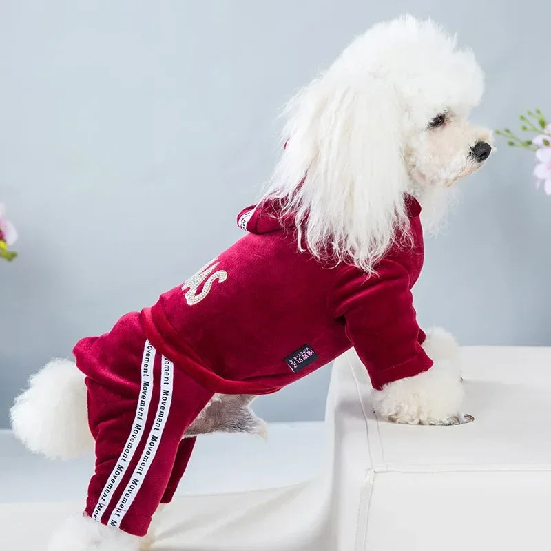 Luxury Velvet Dog Clothes,Dog Jumpsuit,Small Medium Dogs,Yorkie Puppy Costume,Hooded Coat,Tracksuit Overalls,Autumn,Winter