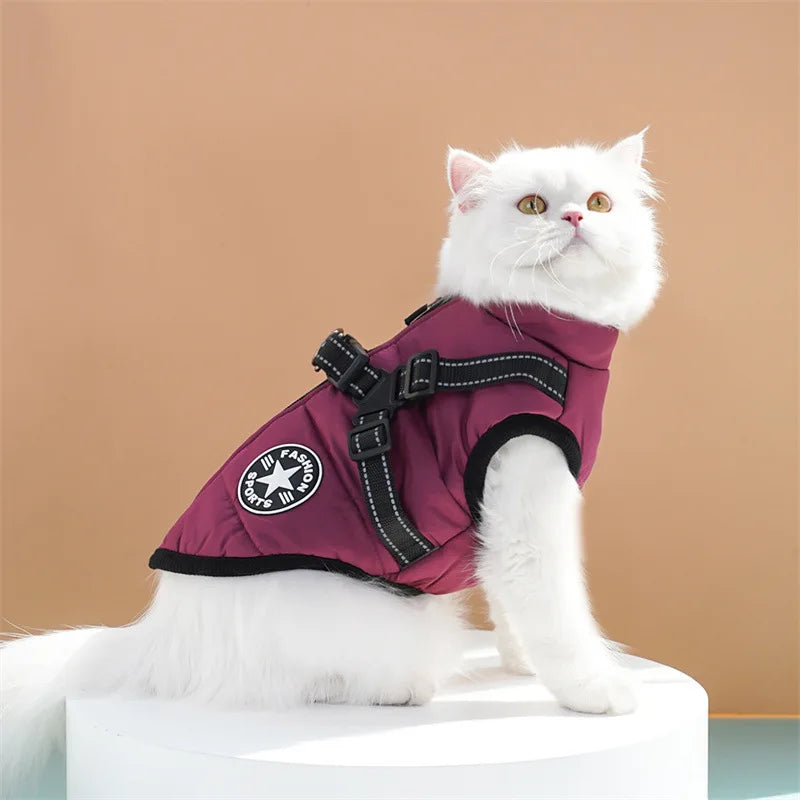 Pet Dog Coat with Harness Winter Cat Waterproof Coat Zipper Dog Jacket with Reflective Harness for Smal Medium Large Dogs