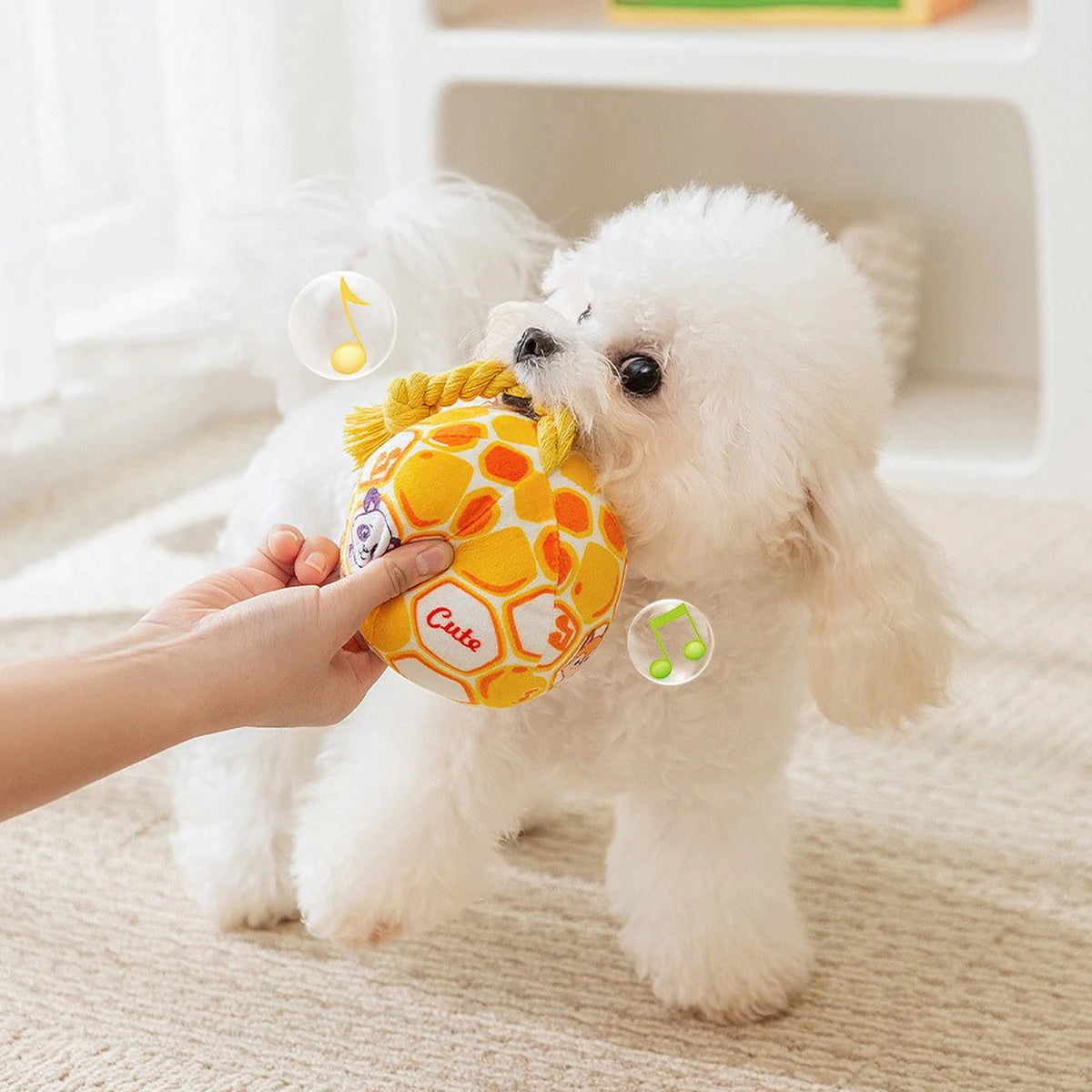 Pet Interactive Bell - ringing Plush Chew Ball for Dogs - with Rope Knot, PP Cotton Filling, Solve Boredom & Teethin