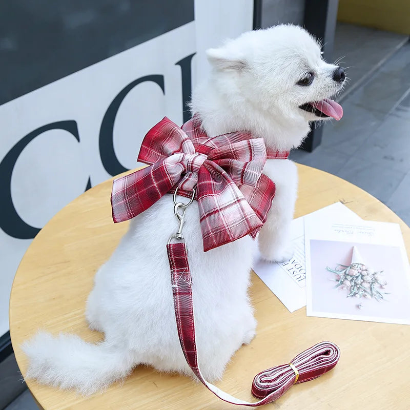 New Pets Dog Harness Set Adjustable Bowknot Cute Harness Dogs No Pull Soft Mesh Chest Strap Collar Perro Puppy Outdoor Walking