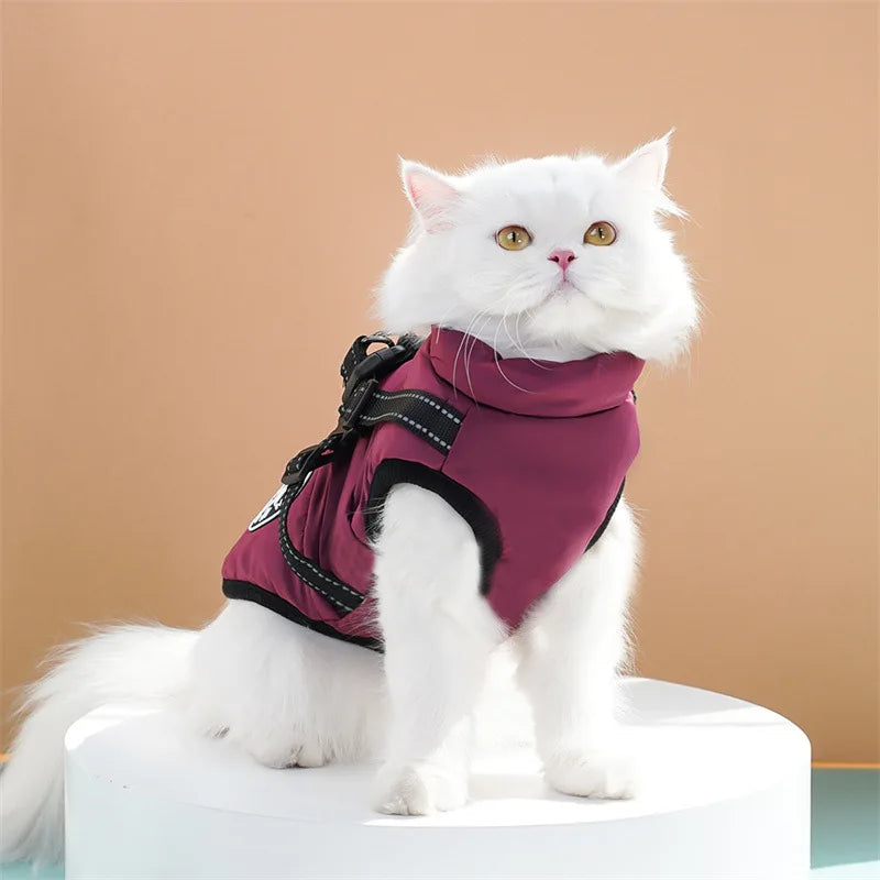 Pet Dog Coat with Harness Winter Cat Waterproof Coat Zipper Dog Jacket with Reflective Harness for Smal Medium Large Dogs