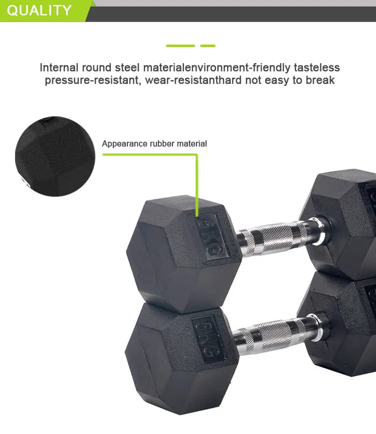 High-Quality Rubber Hexagonal Dumbbells Set 10lbs for Home Gym Weight Training Exercise Equipment 5KG