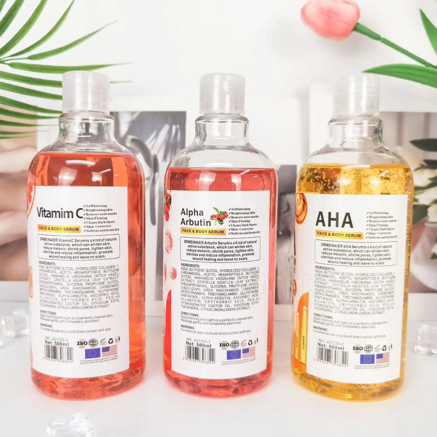 500ML Vitamin C AHA HYALURONIC& NICOTINAMIDE Face Serum Moisturizing Lightening Body Cream Honey&Almonds