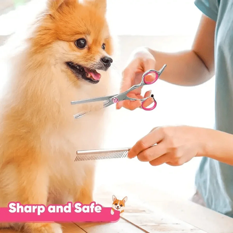 Dog Grooming Scissors Kit Professional Pet Cleaning And Grooming Tool Set- Safety Round Tip Stainless Steel hair scissors