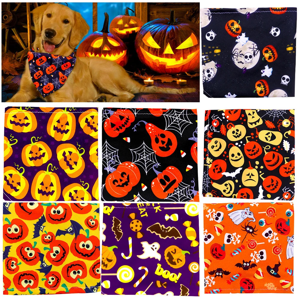 1 Pc Pet Dog Halloween Costume Scarf Dog Bandana Accessories Pumpkin Skull Bat Ghost Pattern Small Dog Cat Dog Bib Pet Supplies