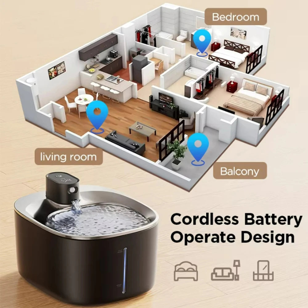 4L Wireless Cat Water Fountain 4000mAh Battery Operated,Ultra Quiet Pet Water Fountain with Motion Sensor for Cats Dogs Drinking