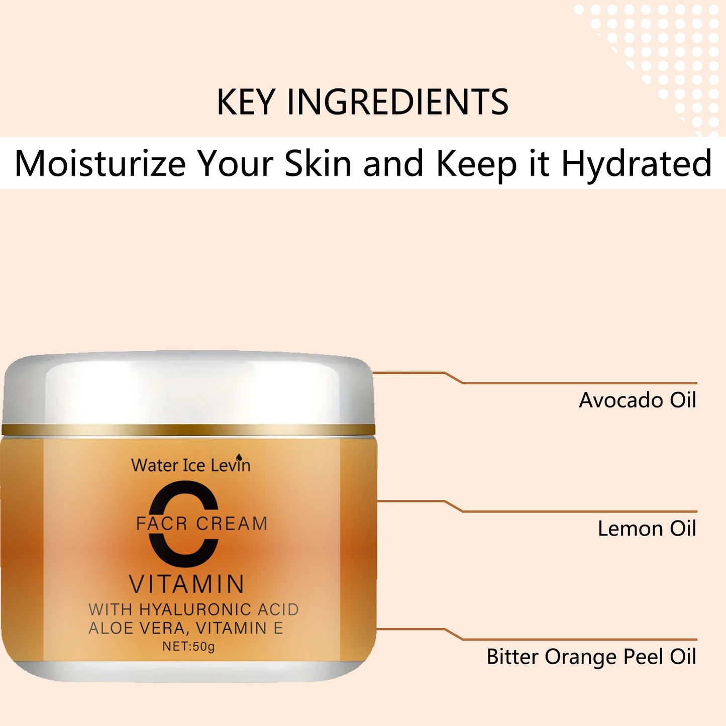 Vitamin C Facial Cream, Hyaluronic Acid, Aloe Vera and Vitamin E, Facial Moisturizing Cream, Nourishing Skin Care, Increasing Brightness, Available for All Skin Types