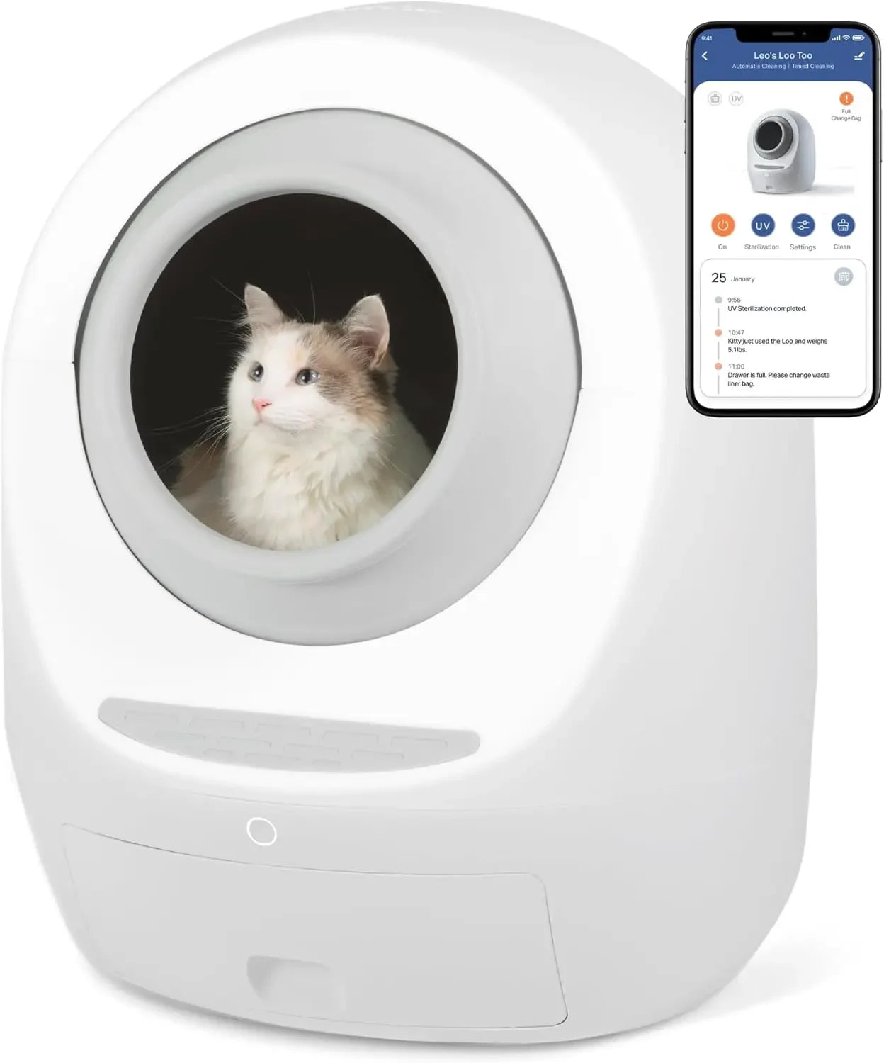 Self-Cleaning Cat Litter Box – Wi-Fi App Control, Whisper Quiet | Anti-Pinch with UV Odor Removal & Health Monitor