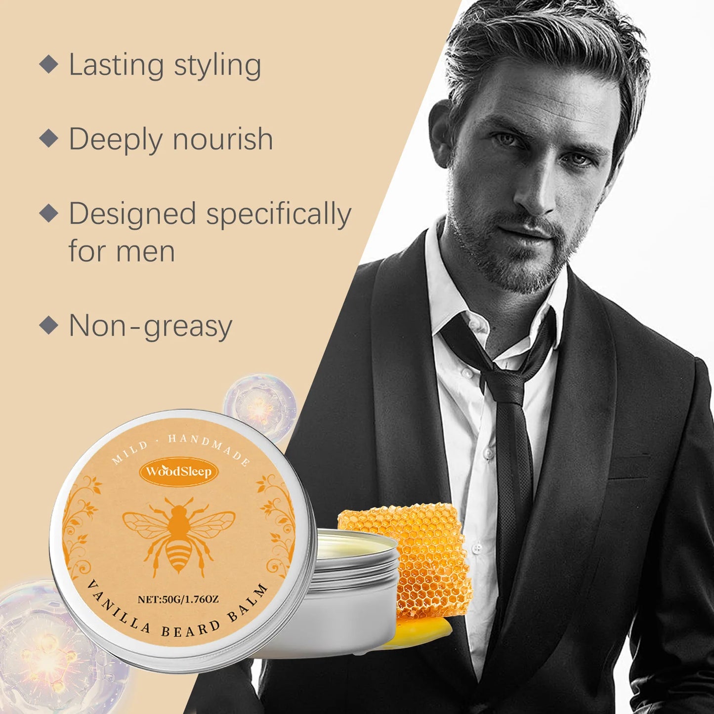 Beard Care Cream Moisturizing Facial Hair Growth Dashing Soften Moustache Beard Grooming Product Gentlemen Beard Styling Wax