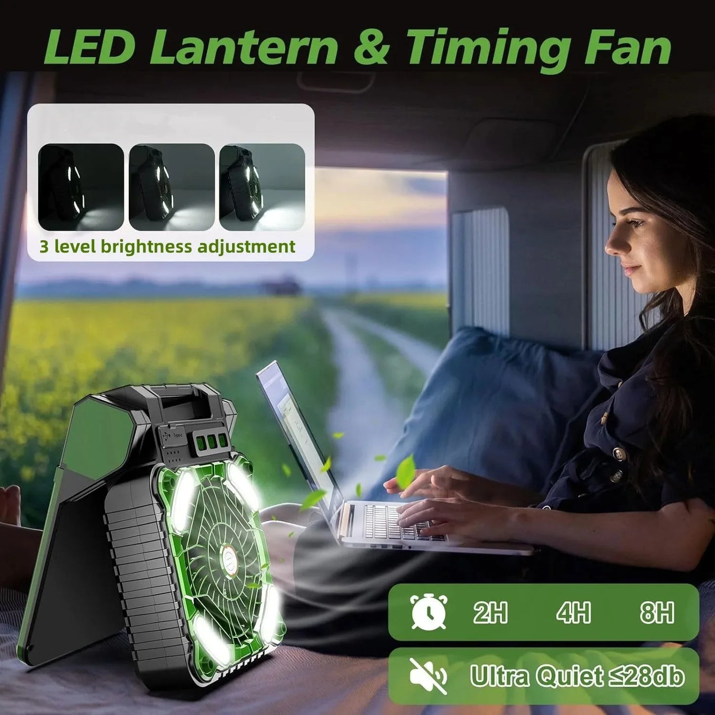 Portable Solar Fans 7800mAh LED Lantern Rechargeable Solar Powered Camping Fan 4 Speeds Powerful Wind 90° Folding Ventilador