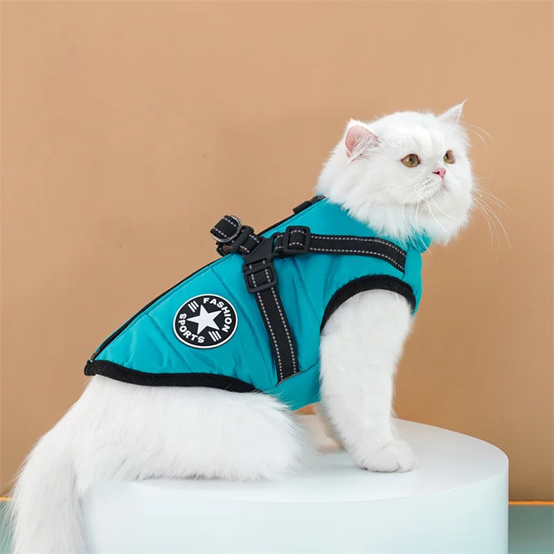 Pet Dog Coat with Harness Winter Cat Waterproof Coat Zipper Dog Jacket with Reflective Harness for Smal Medium Large Dogs
