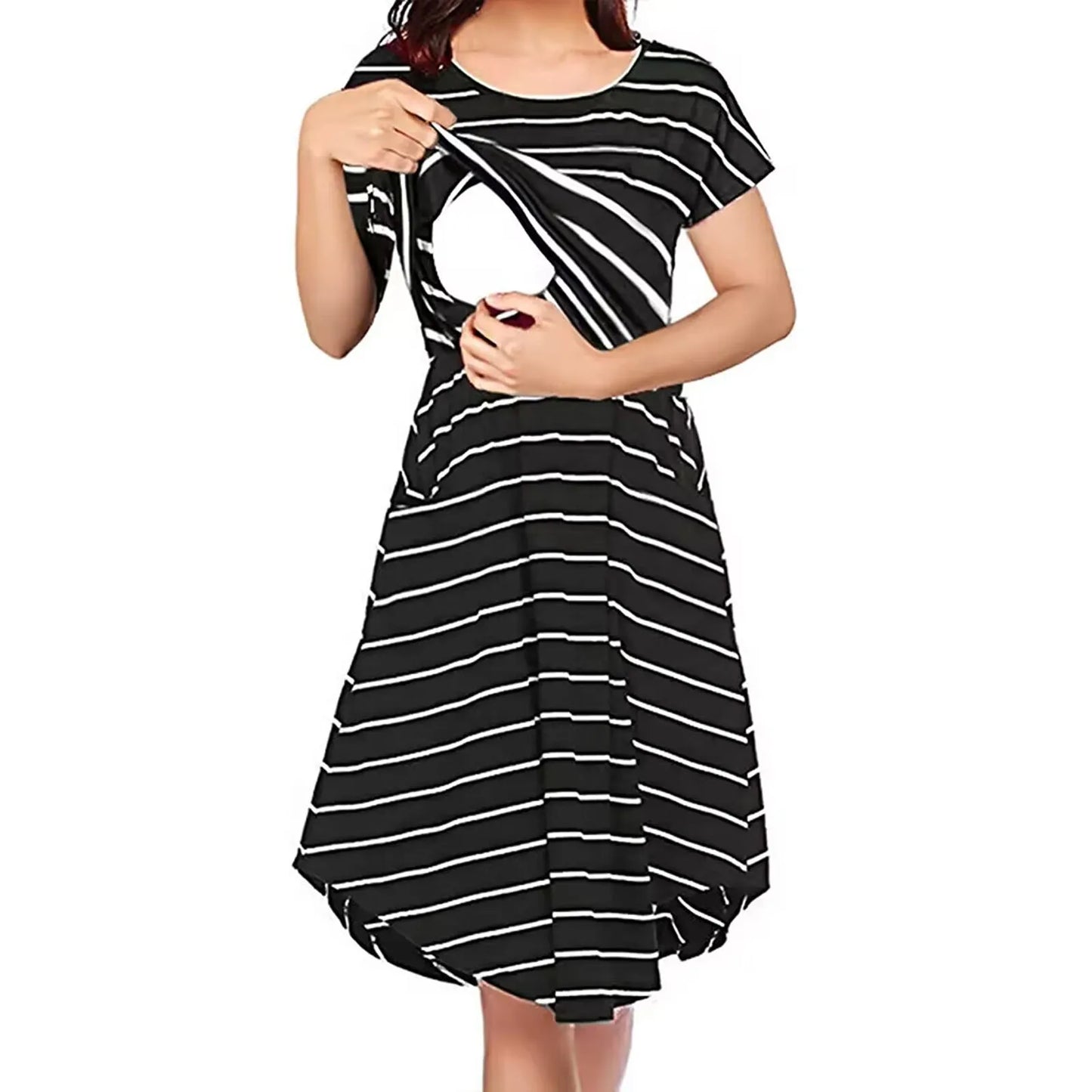 Summer Maternity Care Striped Dresses Women Maternity Casual Striped Short Sleeve Nursing Dress Clothes For Pregnant Women