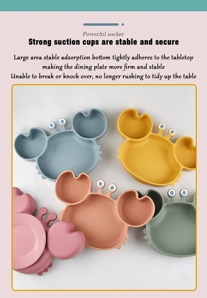 Food Grade Silicone Meal Plate Cartoon Toddler Plates Independent Feeding Training Anti-Drop Complementary Food Bowl Baby Stuff