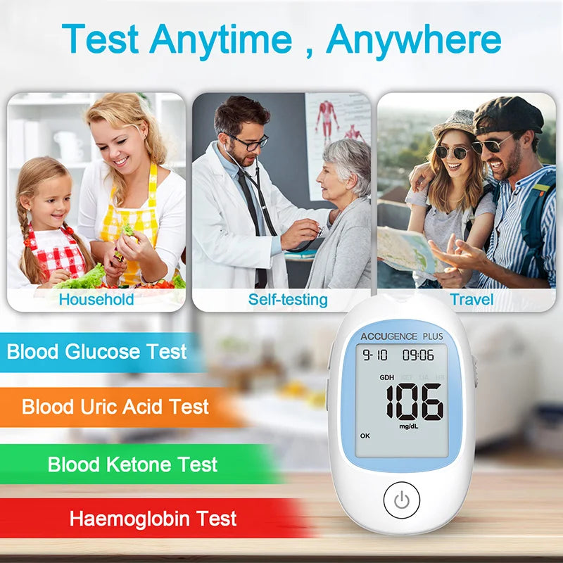 Blood Ketone Hemoglobin Uric Acid Blood Glucose Test Strips Test Strips for PM800 4 in 1 Meter Diabetes Gout HB Anemia Monitor