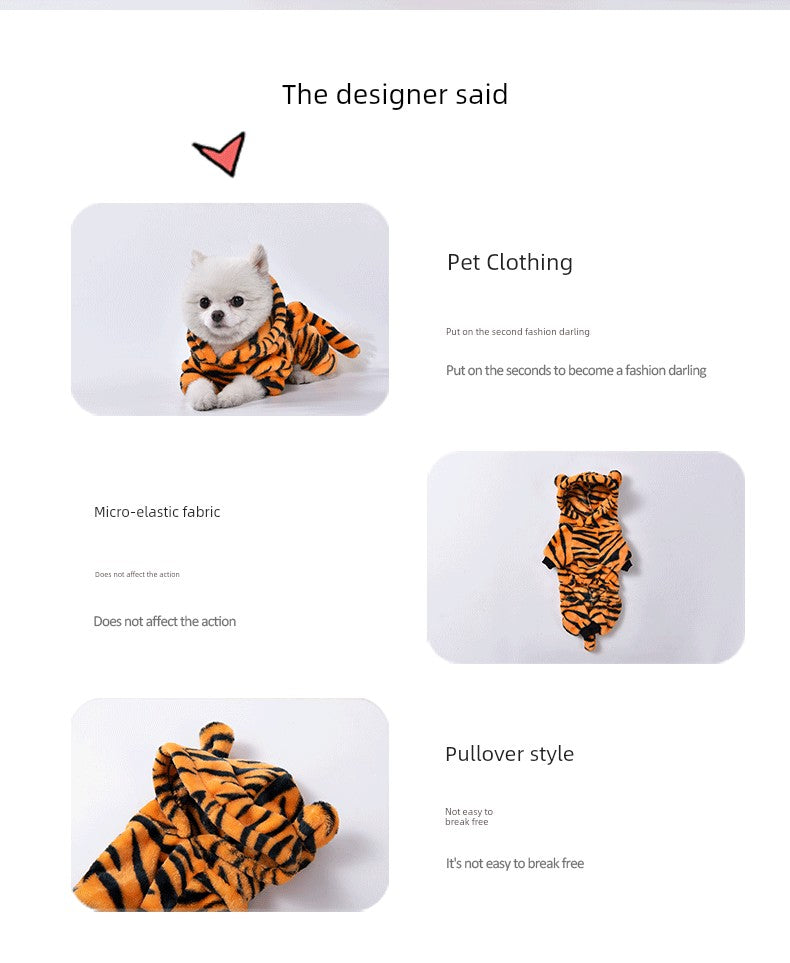 Cat Clothes Tiger Outfit Thermal Cotton-Padded Clothes Kitten Blue Cat British Shorthair Muppet Autumn and Winter Pet Dog Four-Legged Clothes