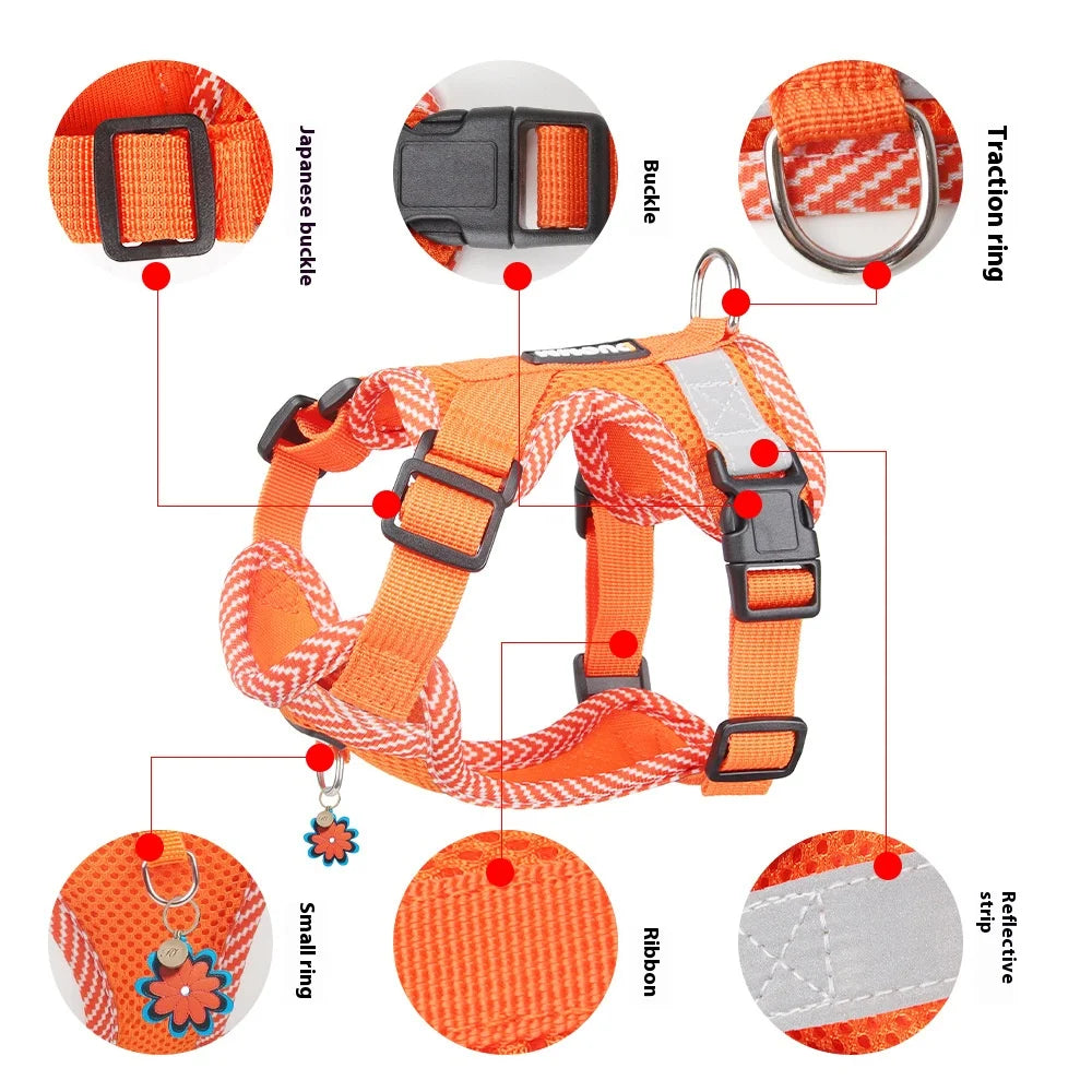 New Breathable Reflective Dog Harness Vest Easy To Wear Comfortable Adjustable Pet Harness for Small Medium Dogs