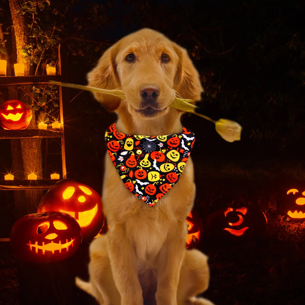 1 Pc Pet Dog Halloween Costume Scarf Dog Bandana Accessories Pumpkin Skull Bat Ghost Pattern Small Dog Cat Dog Bib Pet Supplies