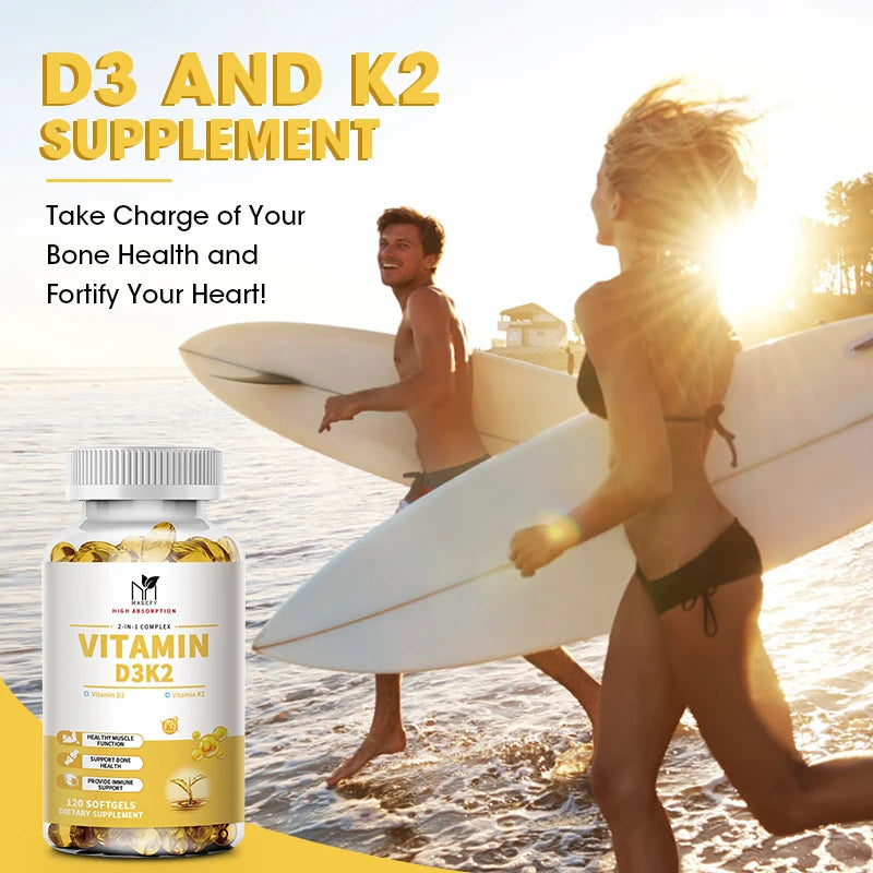 Vitamin D3 K2 Softgel Capsules High-Potency D3 K2 Supplements with 1000 IU, Support Immune Health For Whole Family