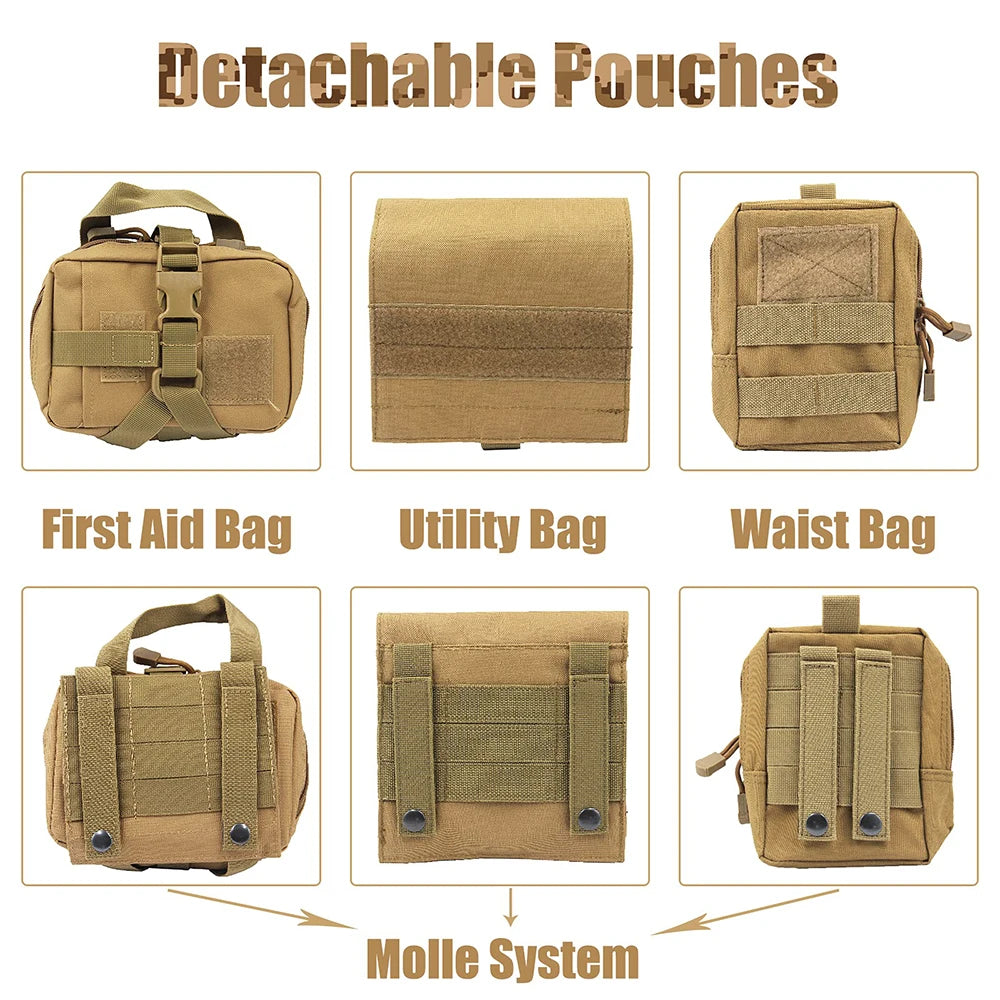Tactical Large Dog Harness with Pouches Pet Vest Military Harnesses with Handle No-Pull Service Dogs Walking Training Hiking