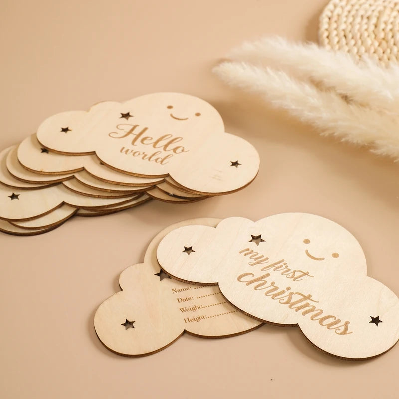 8pc/set Wooden Baby Milestone Card For Newborn Cute Cloud Shape Photography Props Accessories Month Cards Sticker Newborn Gifts