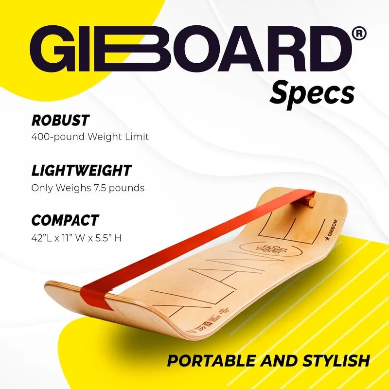 GIBBON GiBoard Balance Board -Slackline Workout Equipment Home Gym Training-Wooden Wobble Board Balance Trainer