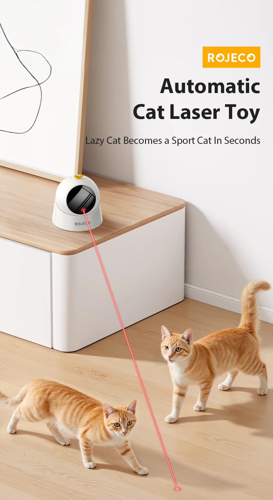 ROJECO Automatic Cat Laser Toy Interactive Adjustable Mode Electric Cat Toy For Kitty Dog Indoor Smart Teasing Laser Cat Toys