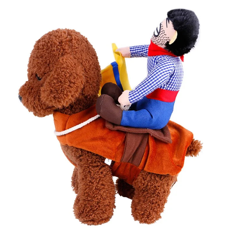 Dog Halloween Costume Cowboy Rider Costume for Small Medium Dogs Cats Funny Dog Clothes Party Suits for Holiday Christmas