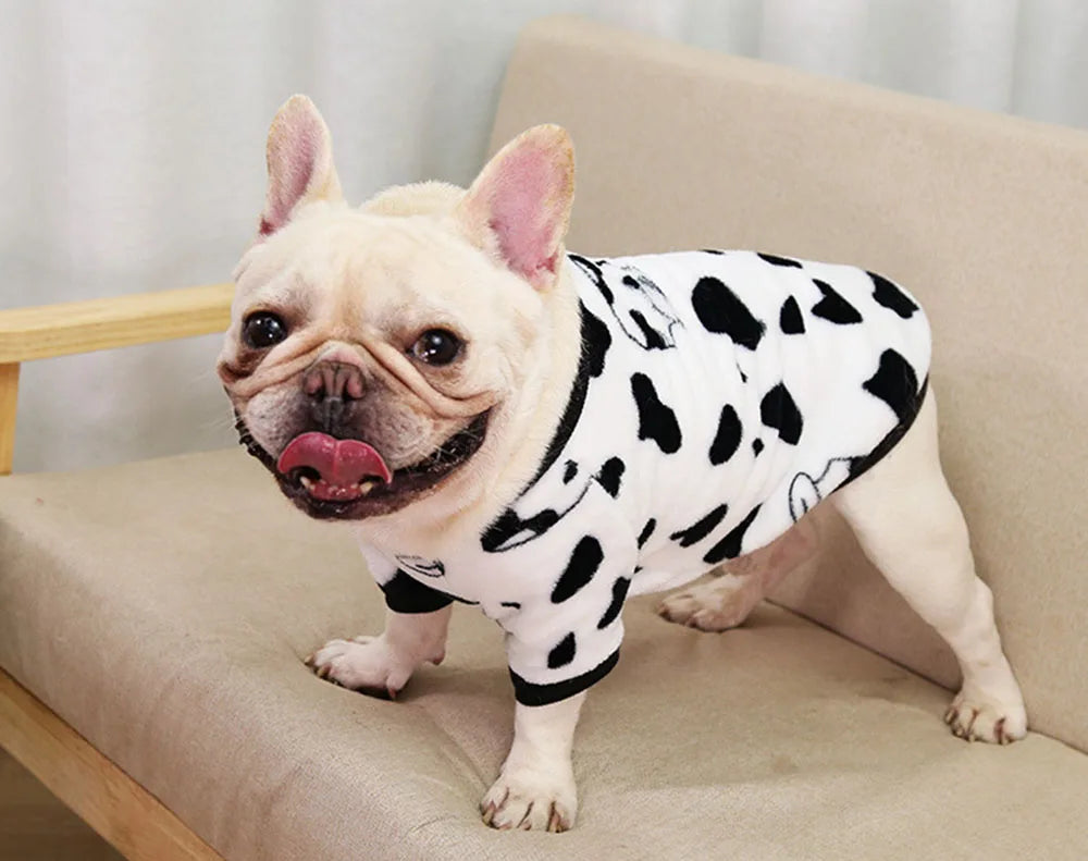 Warm Dog Clothes Cute Print Puppy Pet Clothing French Bulldog Hoodie Winter Dog Pajamas Sweater Coat for Small Medium Dogs Cats