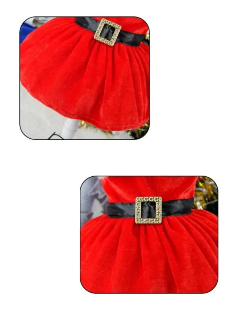 Pet Christmas Clothing Dog Cat Red Dress Warm Bow Frock Golden Velvet Fabric Santa Claus Clothes Dogs Cats Garment Pets Supplies