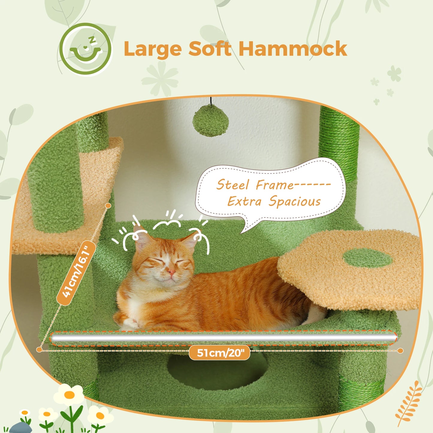 184cm Large Cat Tree Tower for Indoor Cats With Sisal-Covered Scratching Posts Spacious Hammock Padded Perches and Condos Green