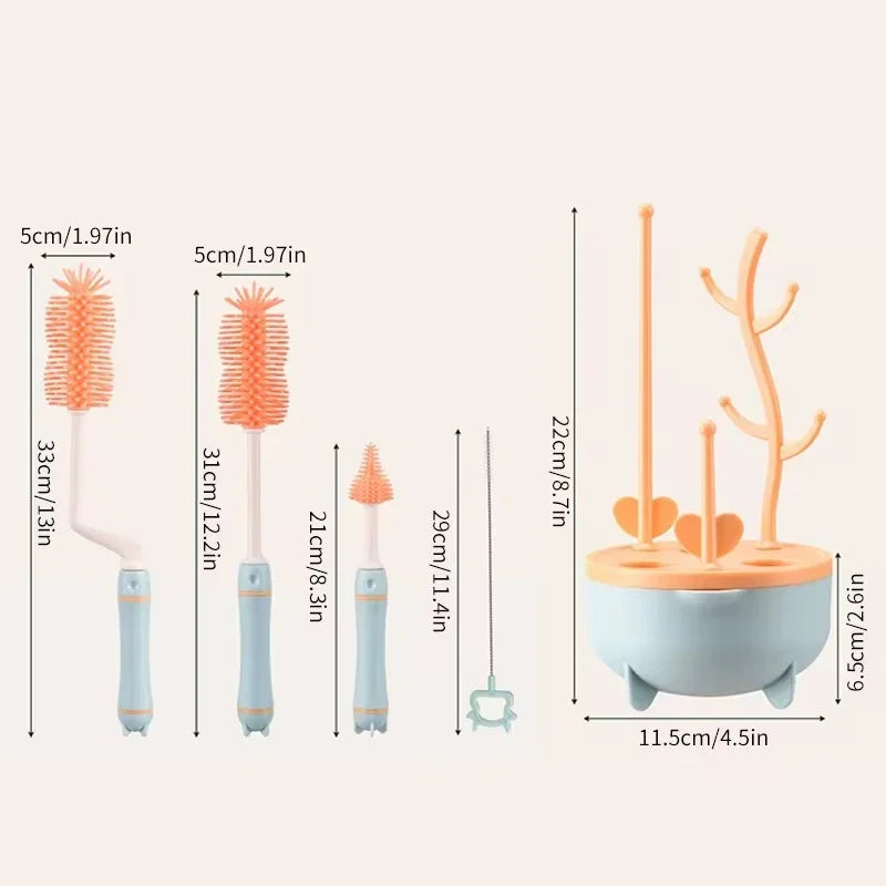 4Pcs Silicone Baby Bottle Brush Long Handle Cleaning Set 360 Degree Rotating Cleaner Nipple Brush Set Feeding Bottles Cleaner