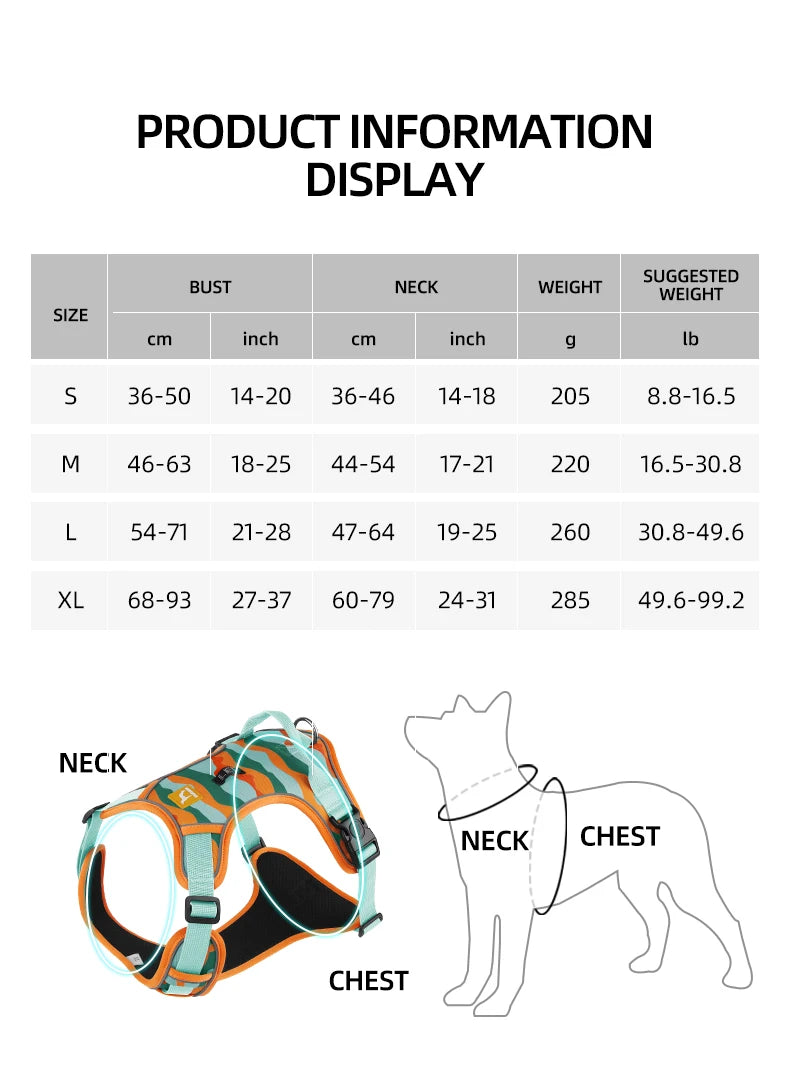 Adjustable Harness Dog Reflective Safety Training Walking Chest Vest Leads Collar For French Bulldog Pets Dogs Accessories