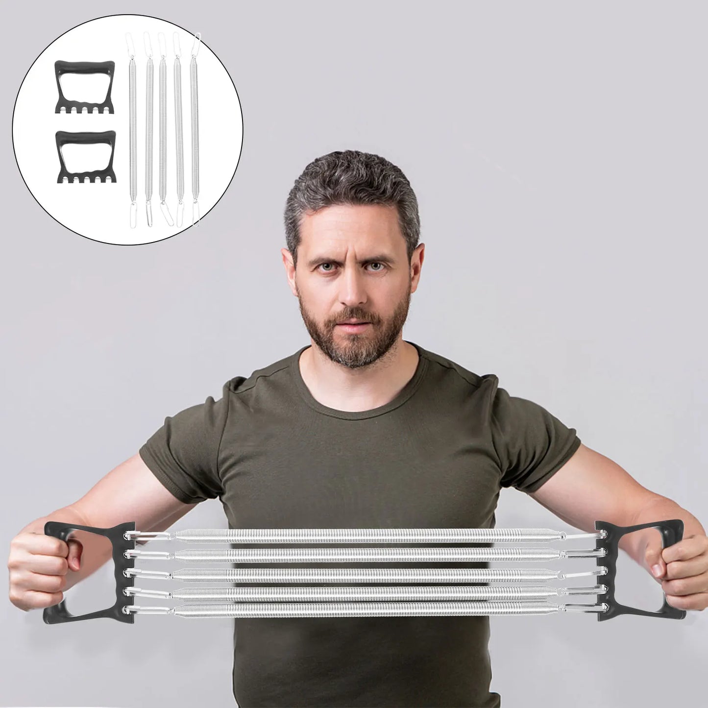 5Pcs Plastic Handle Spring Puller Chest Expander Adjustable Grip Strength Trainer Fitness Supplies Resistance Bands Workout