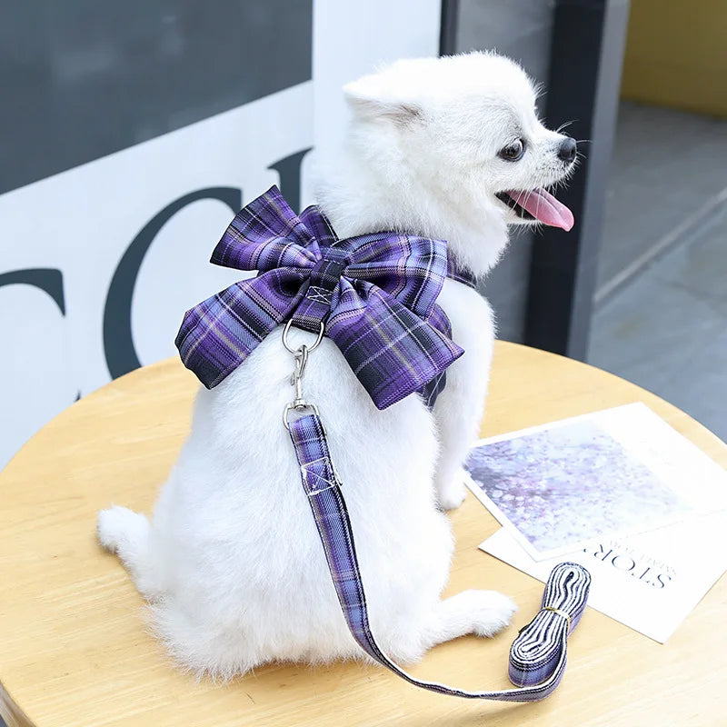 New Pets Dog Harness Set Adjustable Bowknot Cute Harness Dogs No Pull Soft Mesh Chest Strap Collar Perro Puppy Outdoor Walking