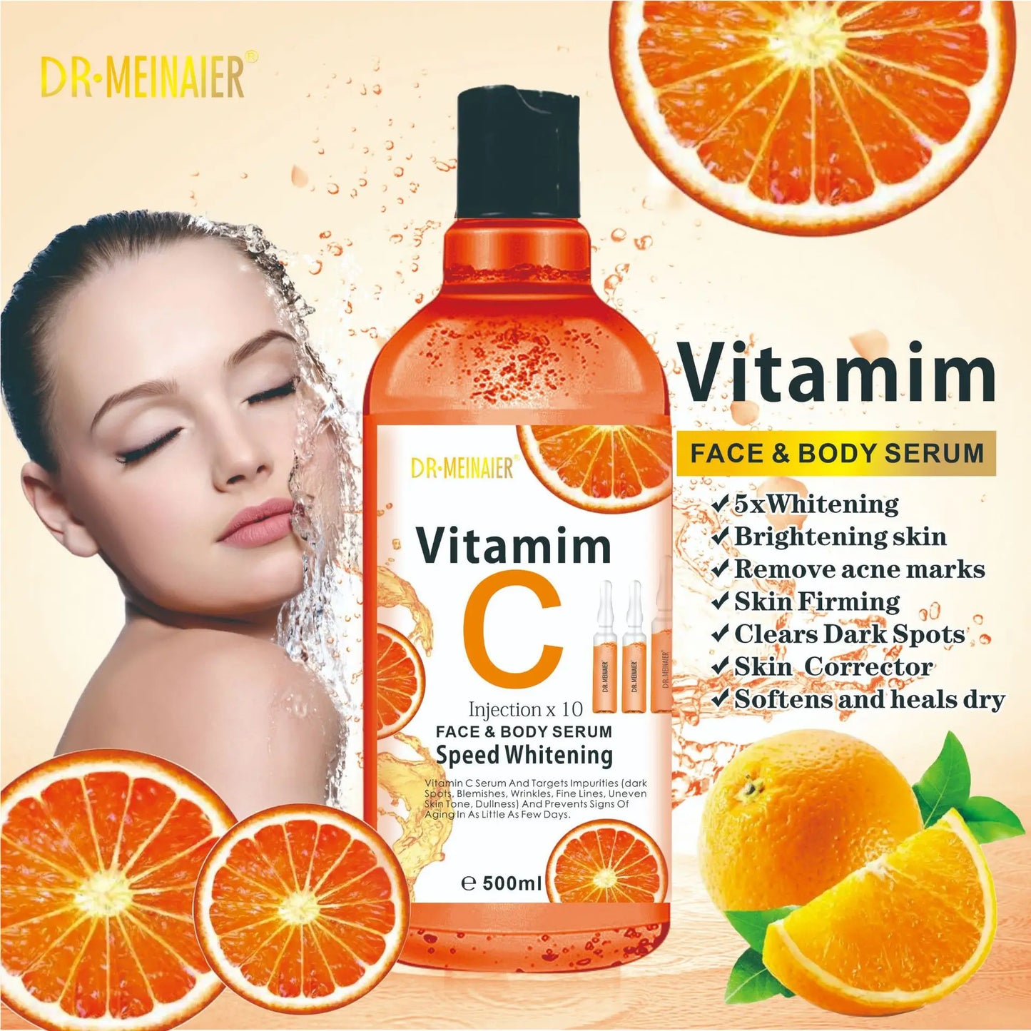 500ML Vitamin C AHA HYALURONIC& NICOTINAMIDE Face Serum Moisturizing Lightening Body Cream Honey&Almonds