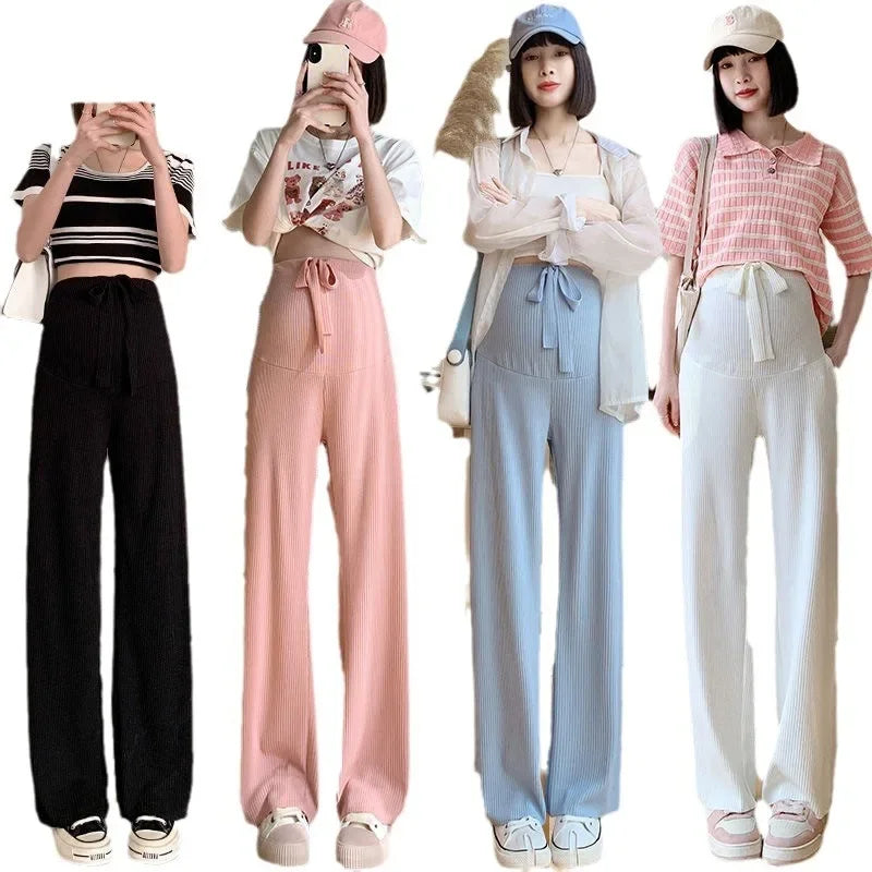 Maternity Bell Bottom Pants Summer Thin Style Casual Loose Fit Straight Leg Pregnancy Clothes For Expecting Mothers
