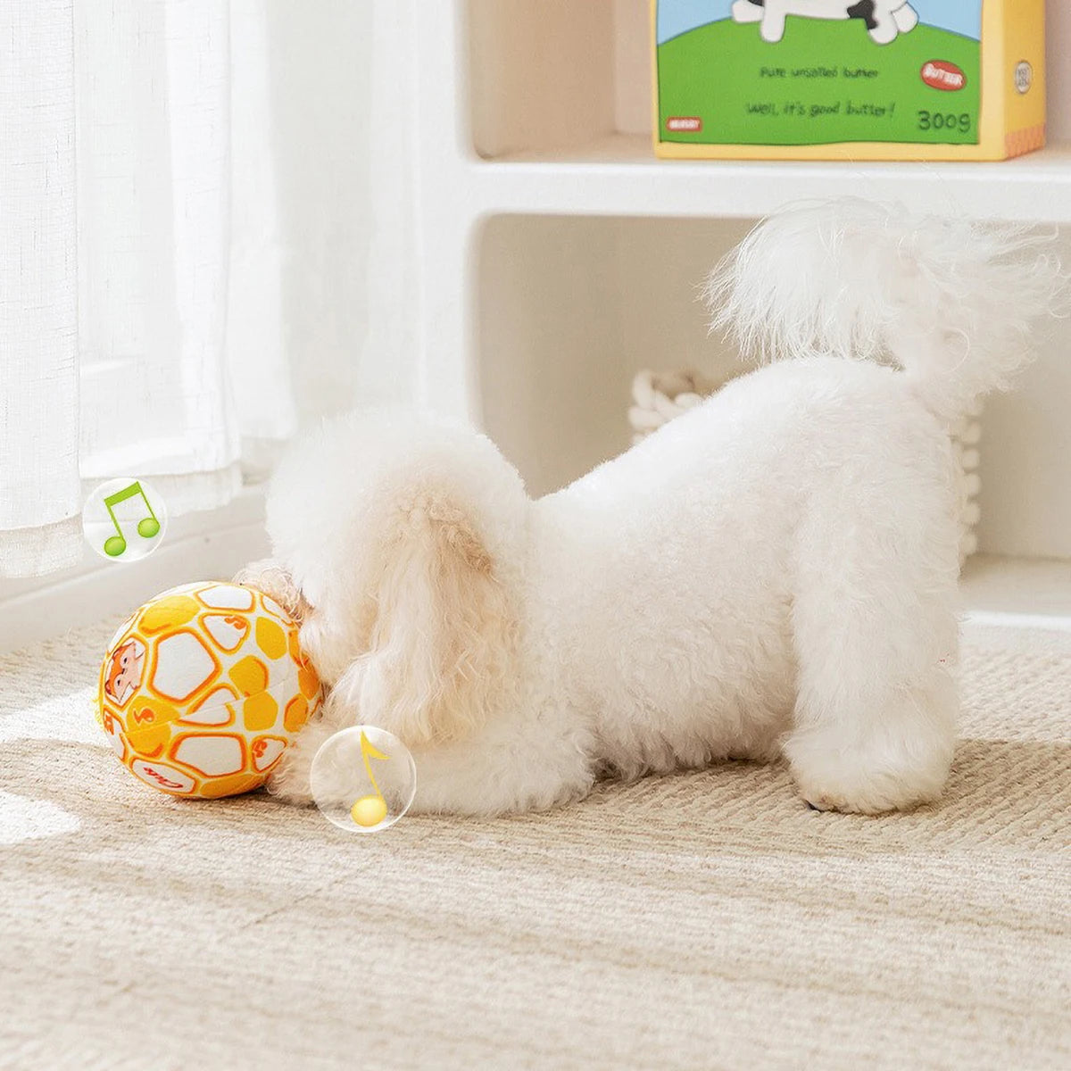Pet Interactive Bell - ringing Plush Chew Ball for Dogs - with Rope Knot, PP Cotton Filling, Solve Boredom & Teethin
