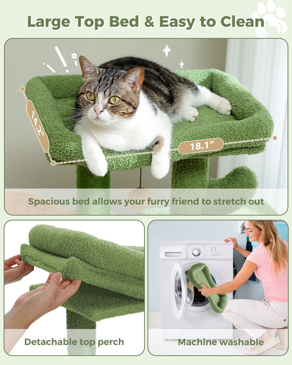 Cat Tree Cute Cat Tower with Padded Top Perch Comfy Hammock Private Condo Fully Scratching Post and Dangling Bell Ball