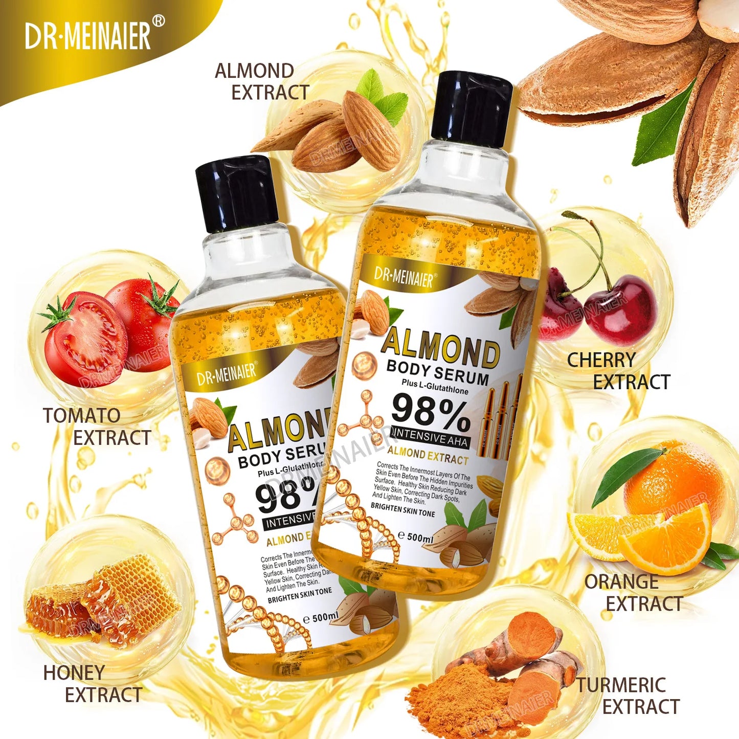 500ML Vitamin C AHA HYALURONIC& NICOTINAMIDE Face Serum Moisturizing Lightening Body Cream Honey&Almonds