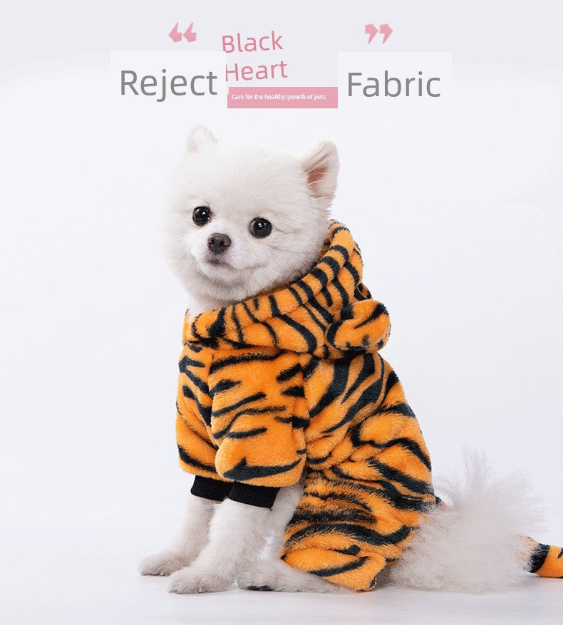 Cat Clothes Tiger Outfit Thermal Cotton-Padded Clothes Kitten Blue Cat British Shorthair Muppet Autumn and Winter Pet Dog Four-Legged Clothes